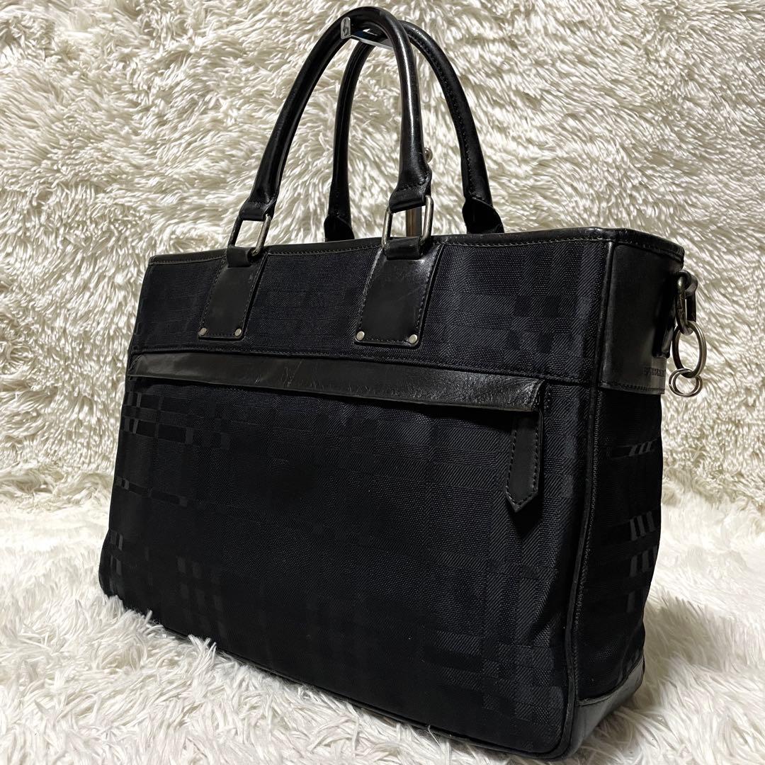 【良品】Burberry バーバリー　ブリーフケース　キャンバス　ブラック　黒