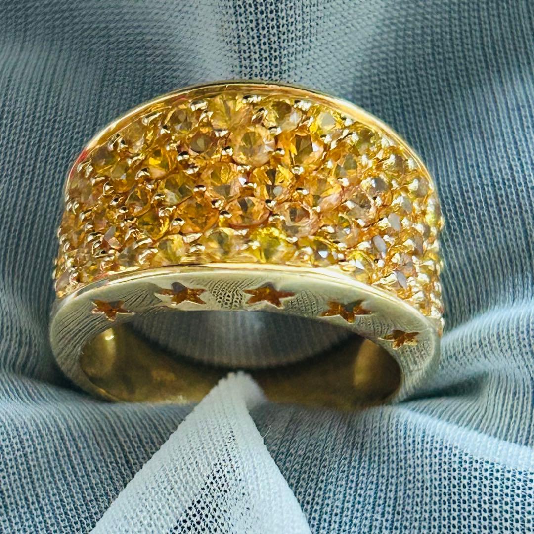 オレンジサファイア　リング　指輪　星　スター　グラデーション　K18 はちみつ