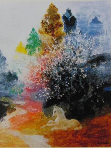 上橋 薫 「早春の彩白い仔馬」 超希少画集より、新品額装付