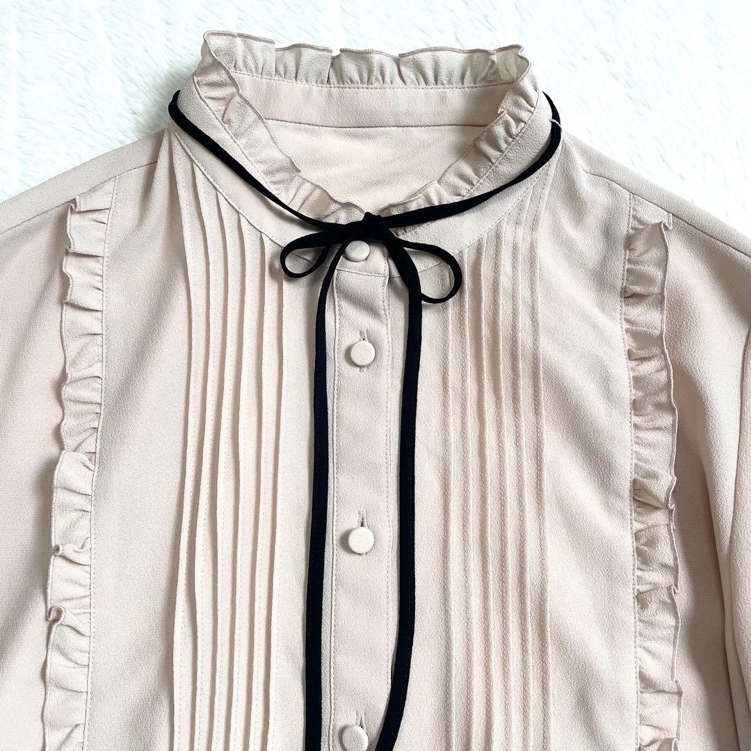 美品《LOULOU WILLOUGHBY》シフォンフリルブラウス リボン M