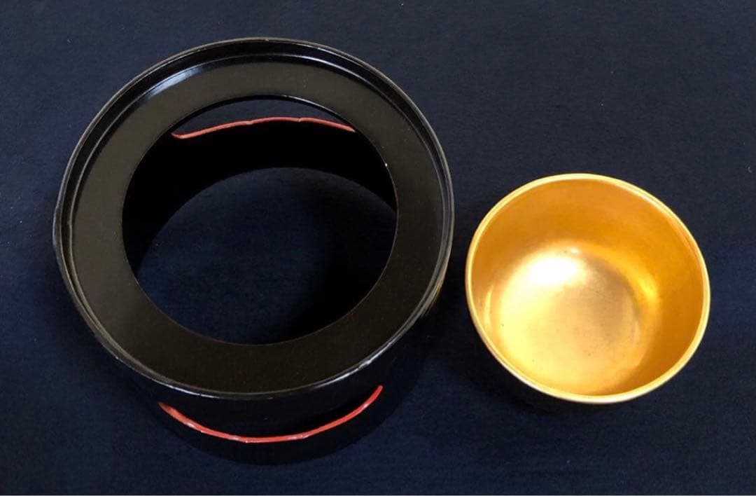 《R》黒塗内金 盃洗4客組 木製漆器 木箱 時代　251216お5