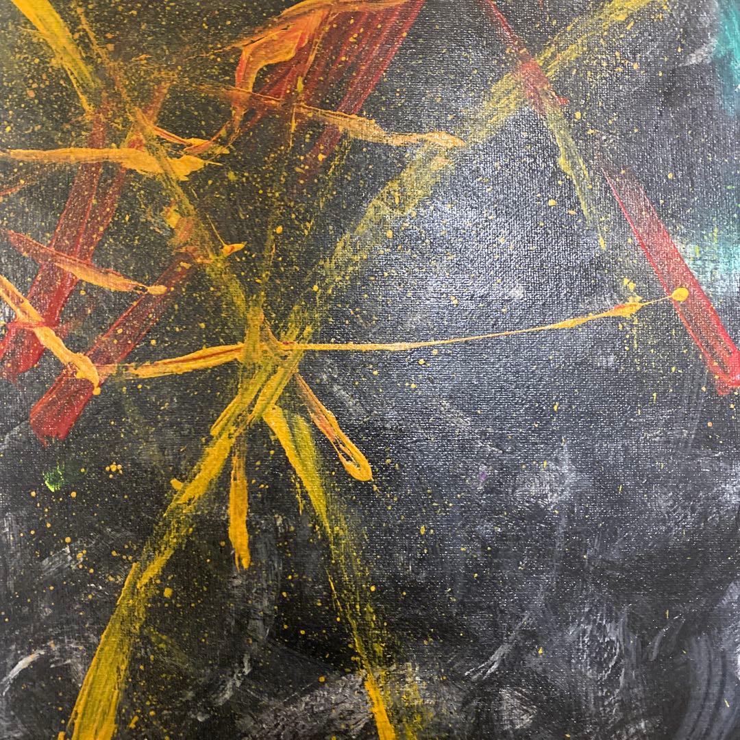 抽象アクリル画 黒地 赤 黄 抽象アクリル画 黒地 赤 黄 抽象画 「激」 アート 黒 インテリア 絵画