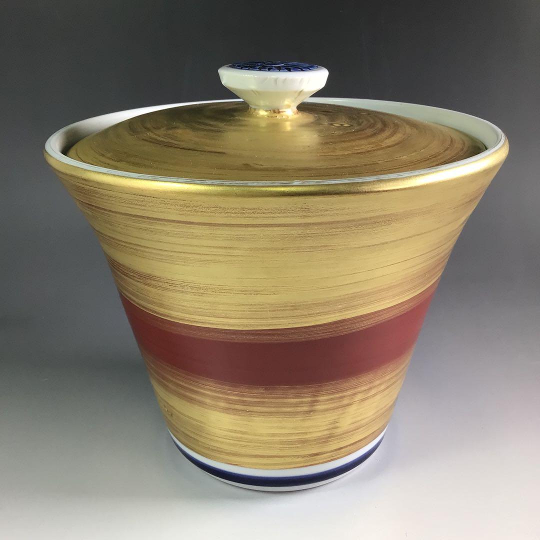 R296 水指 『在銘』『金地』『老松文』『末広水指』 木箱 茶道具