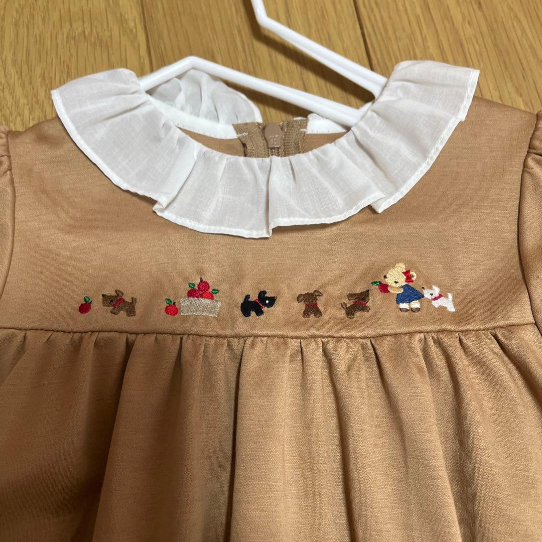 ファミリア　ワンピース　フリル襟　ベージュ　90cm 長袖