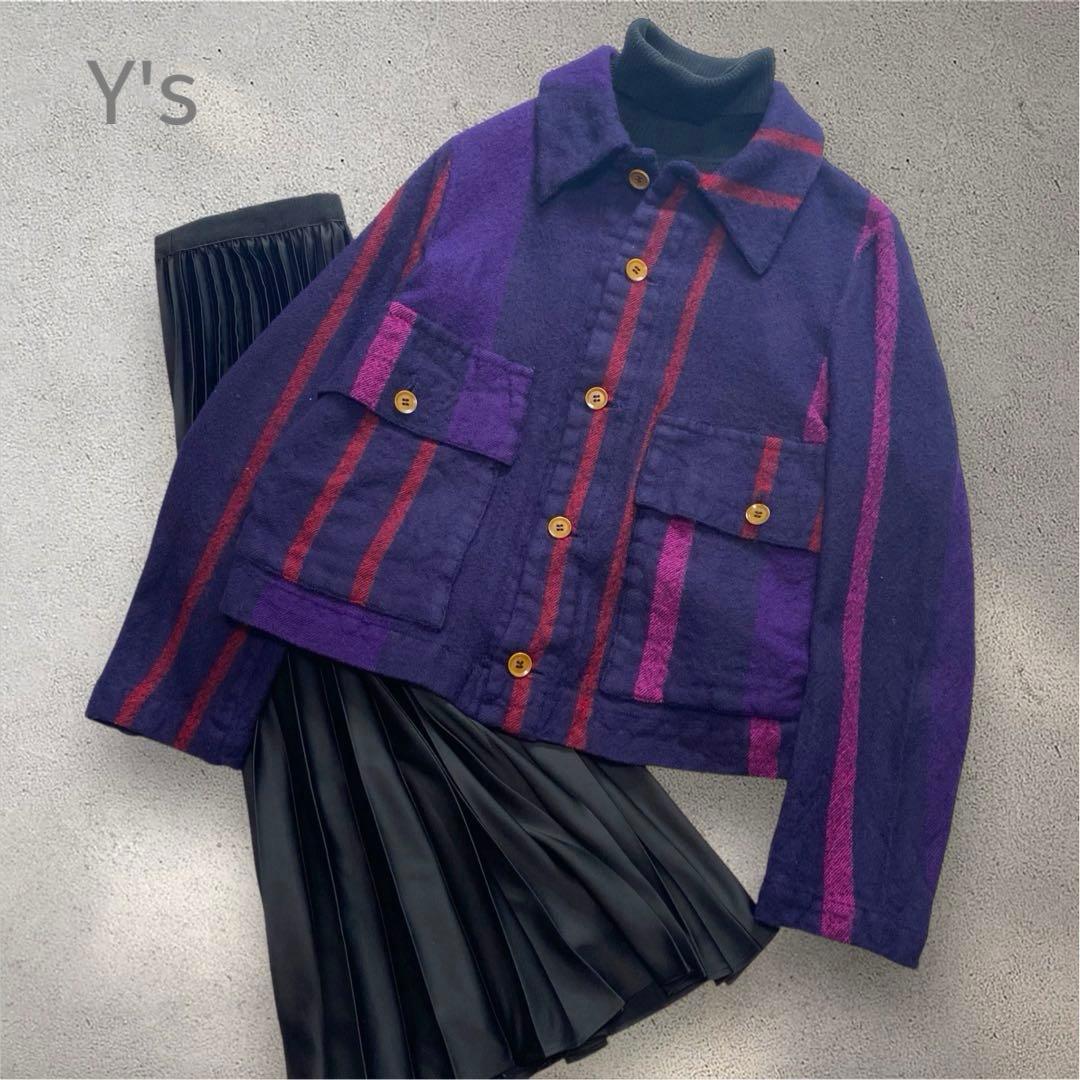 Y's ヨウジヤマモト　圧縮ウール　ジャケット　ストライプ　パープル