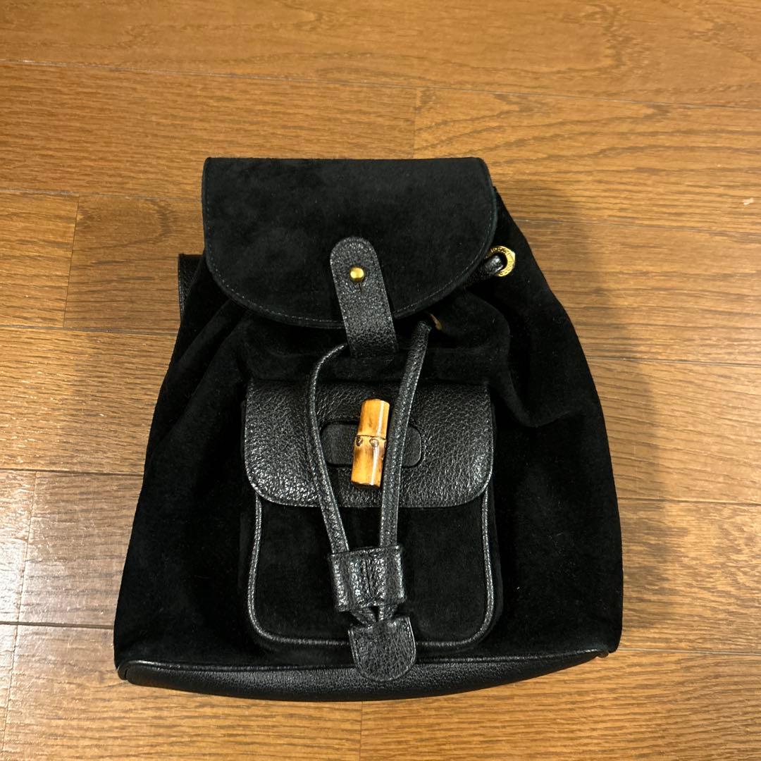 GUCCI bamboo スエード・レザーリュック VINTAGE GUCCI/グッチ】 Bamboo バックパック suede（バックパック
