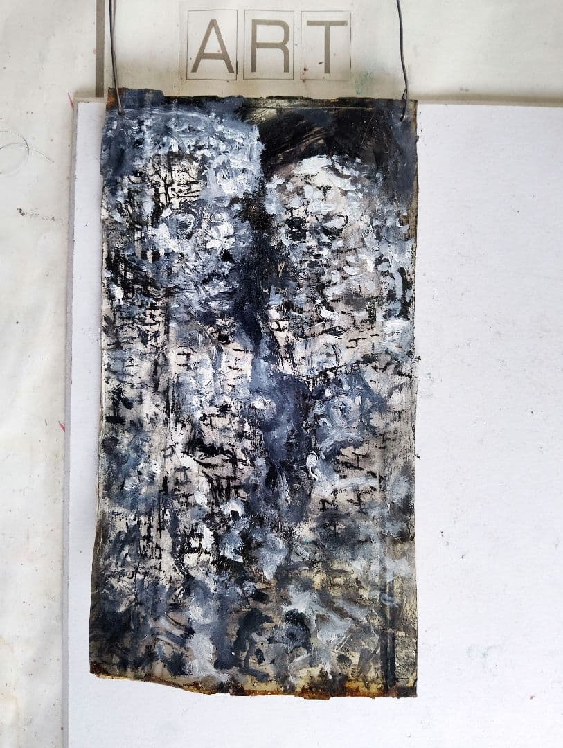 抽象油彩画 グレーと白 アートポスター 白い花 抽象画 北欧風 モダン ゴールド グレー