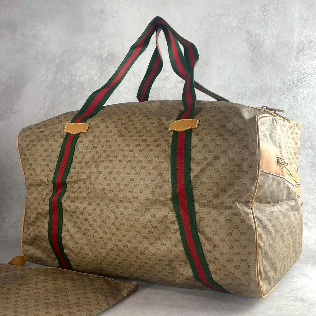 極美品/ポーチ付き グッチ ボストンバッグ シェリーライン マイクロGG レザー