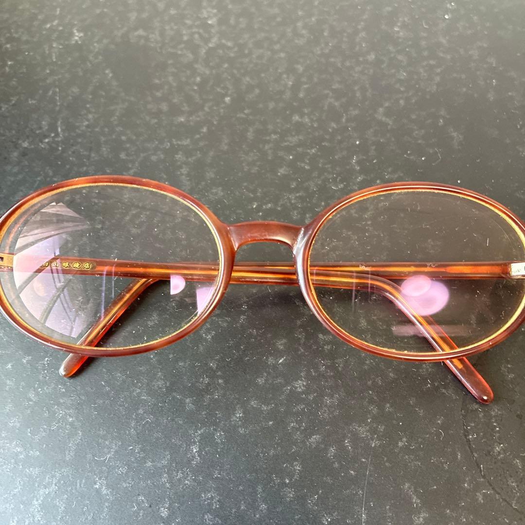 ブラウンオーバルフレームメガネ、白山眼鏡店