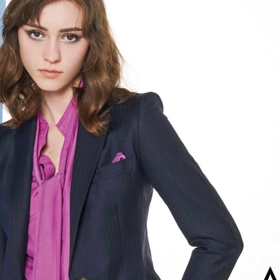 極美品 21AW アキコオガワ 高級 ウール ストライプ パンツスーツ 38