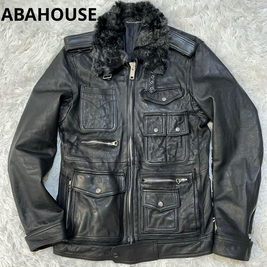 美品⭐︎アバハウス シングルライダース ボアレザージャケット 本革 山羊革 M 黒 ABAHOUSE GRAY 革ジャン ライダース ネオスエード ボアライダース