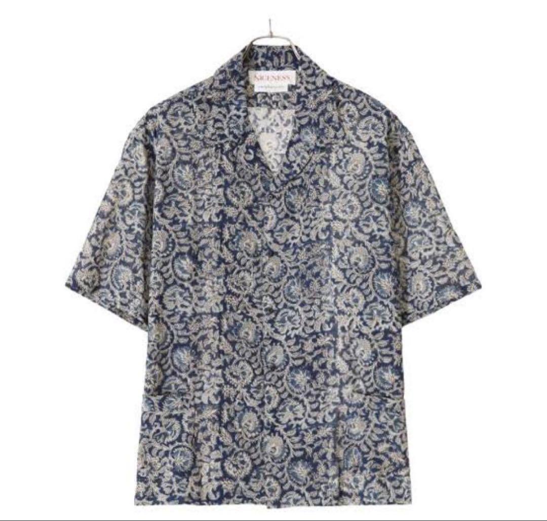 niceness ナイスネス KHAN Kadhiブロックプリント 開襟シャツ