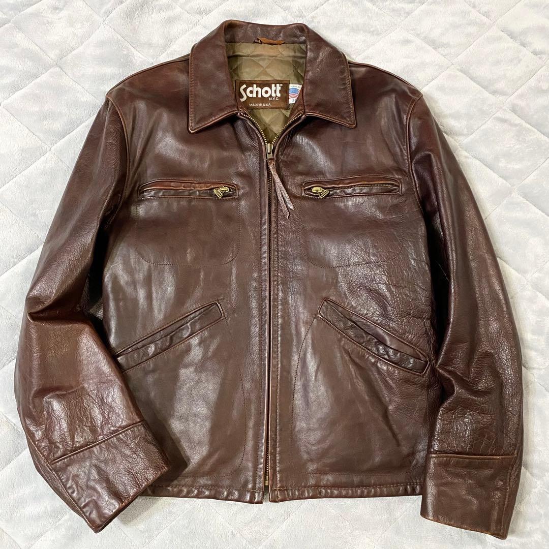 希少✨ショット634襟付トラッカージャケット レザージャケット ダーク