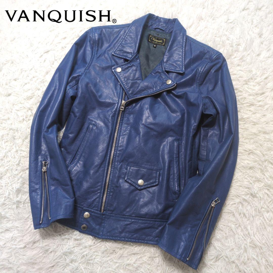 ヴァンキッシュ　メンズ　レザー　ダブルライダース　青　牛革　サイズS