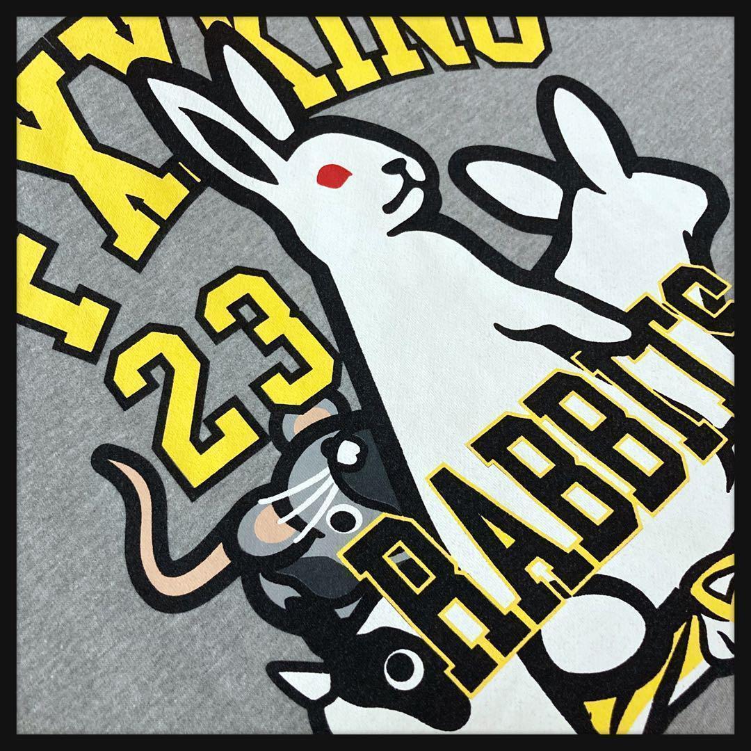 限定モデル】FR2☆センター刺繍ロゴ 兎 ビッグプリントパーカー グレー