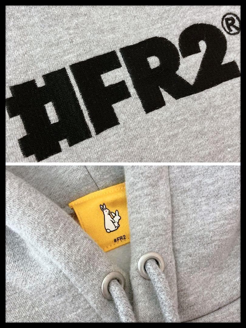 限定モデル】FR2☆センター刺繍ロゴ 兎 ビッグプリントパーカー グレー