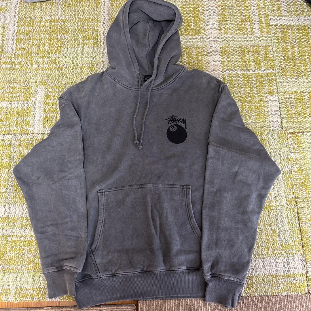 Stussy 8ボールロゴ グレー パーカー 美品】ステューシー STUSSY 8ボール パーカー フーディー アイスグレー