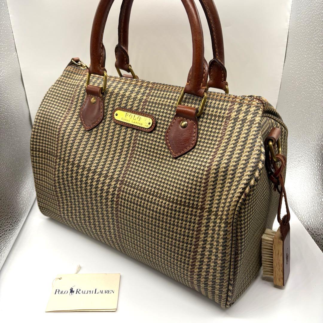 ✨ヴィンテージ✨ポロラルフローレン　ミニボストンバック　レザー　PVC　千鳥柄