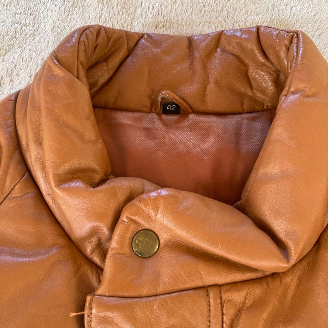美品 FREEDOM フリーダム レザーダウンジャケット ブラウン 42 XL