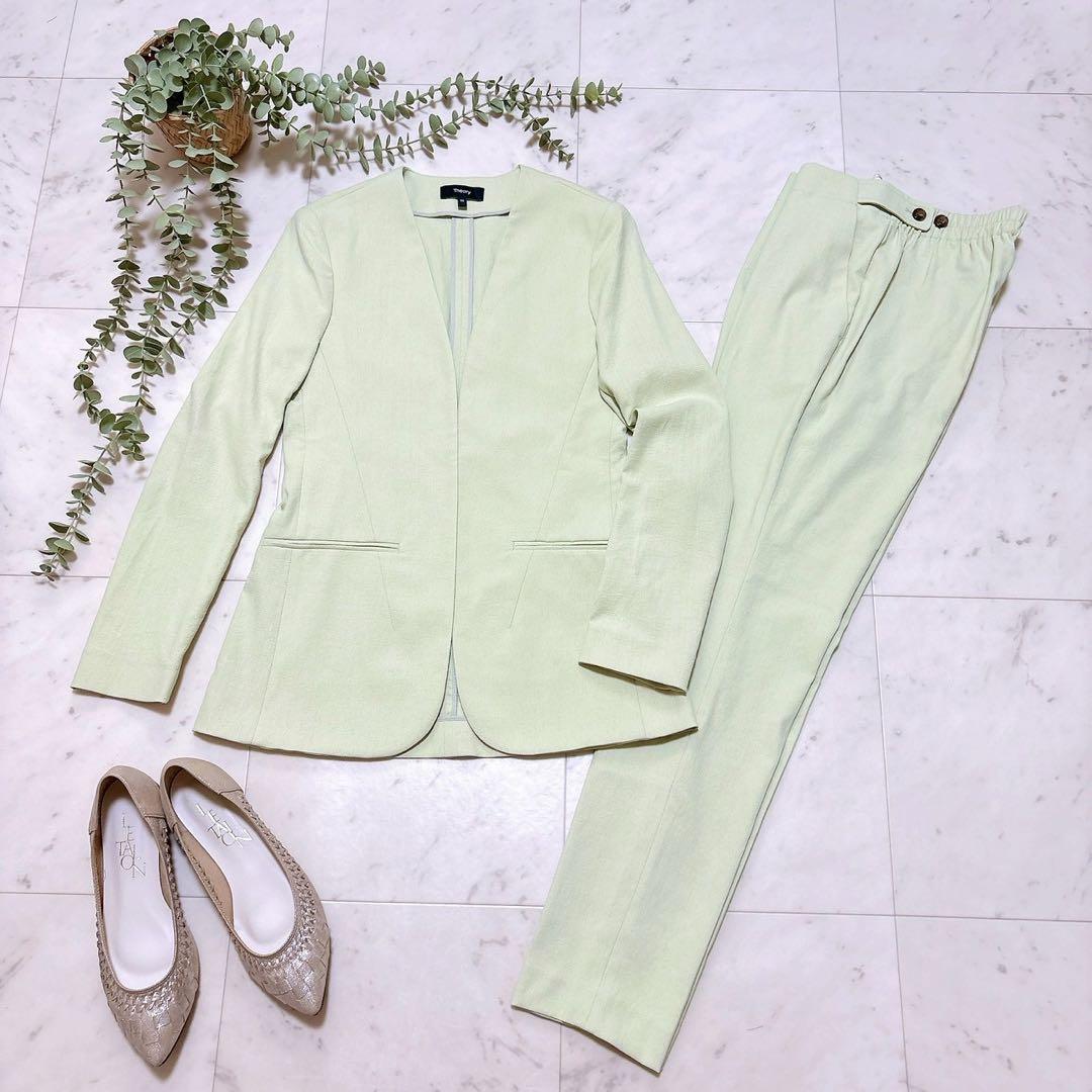 《23ss》セオリー パンツスーツセットアップ ノーカラージャケット ストレッチ