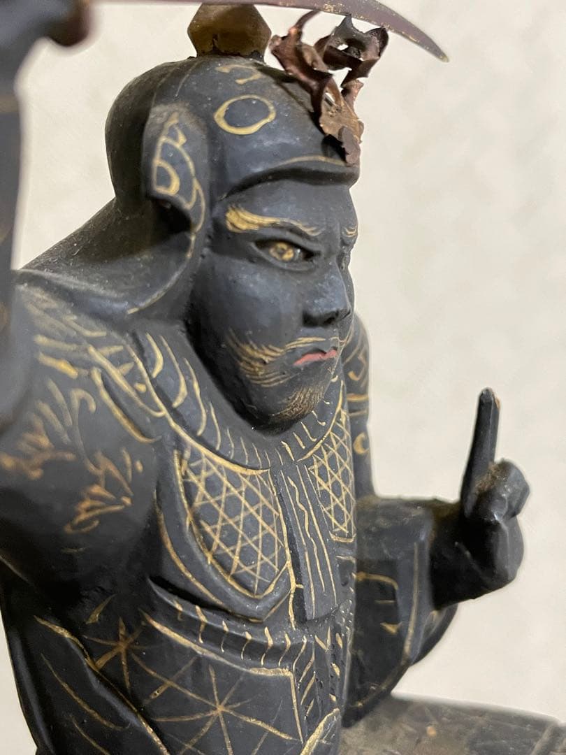 ☆極上時代彫り☆妙見菩薩/木彫/木造/金泥/玉眼/仏像/置物/武士/仏教