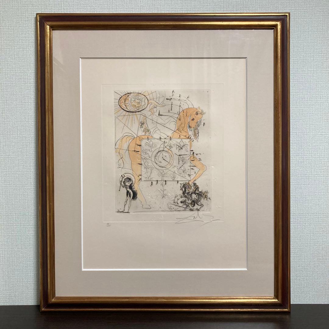 【真作】サルバドール・ダリ エッチングに手彩色 直筆サイン 額装 絵画 版画