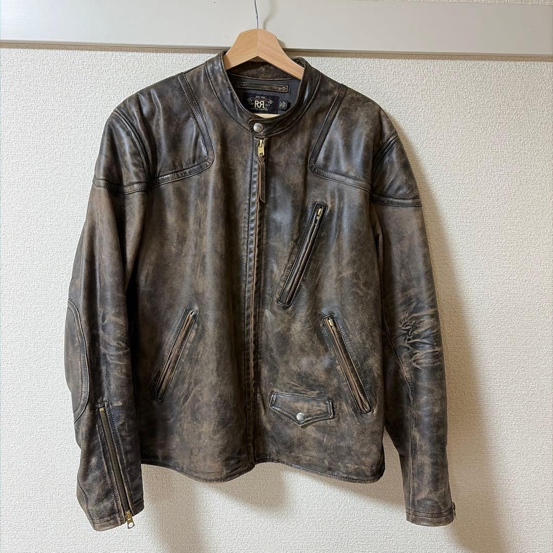 【Double RL】 スリム フィット レザー モト ジャケット