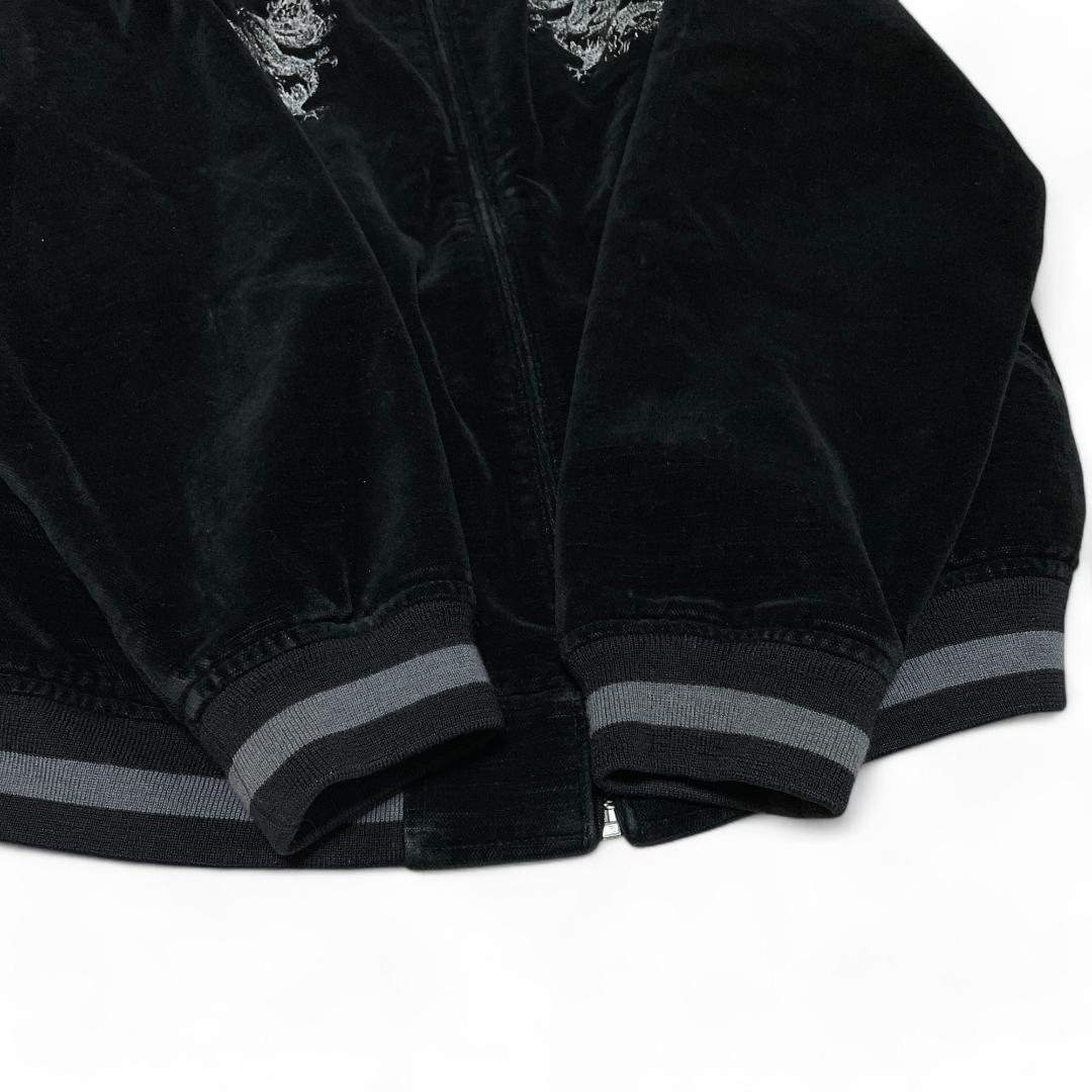 絡繰魂ベロアスカジャン黒ブラック古着刺繍和柄龍竜ドラゴン別珍古着l