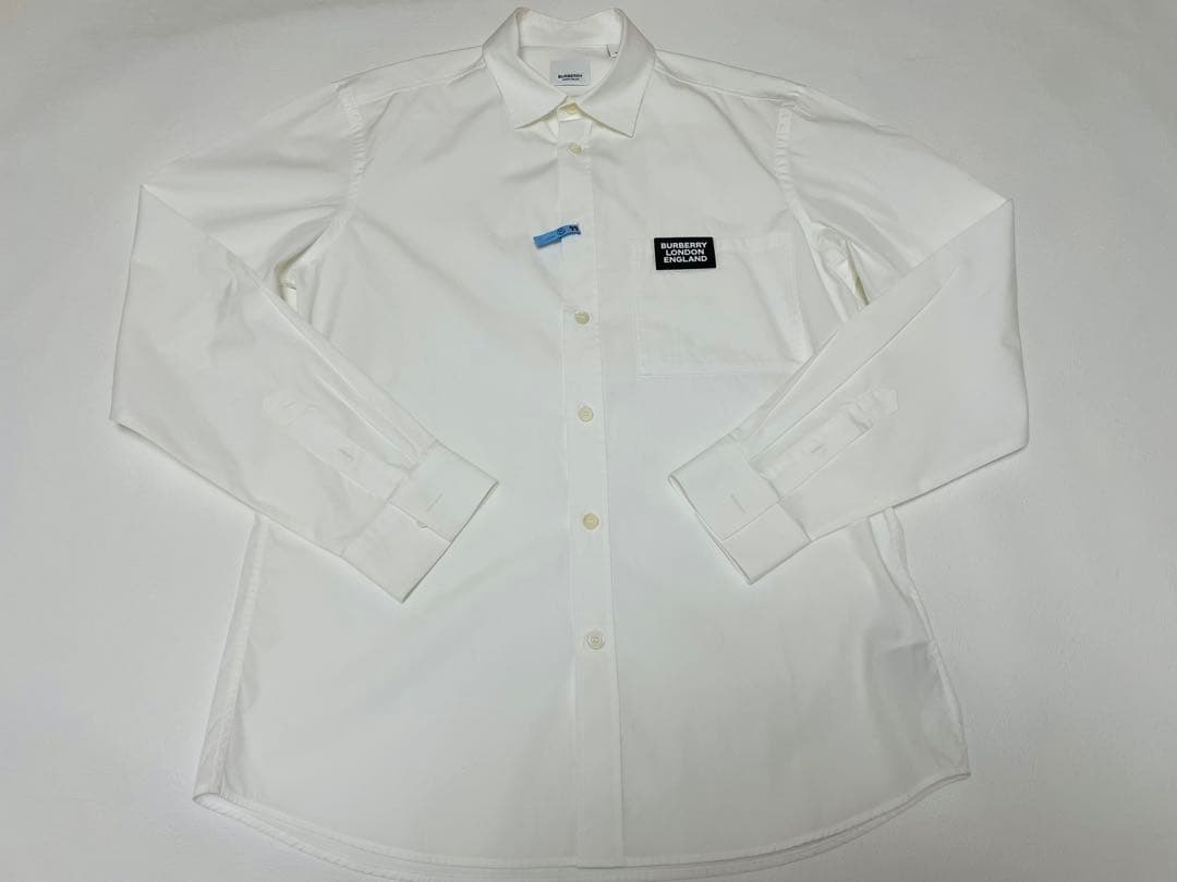 極美品　BURBERRY バーバリー　胸ラバーロゴ白シャツ　国内正規品 極美品 バーバリー ストライプ柄 シャツ ロゴ 刺繍 XL メンズ BURBERRY