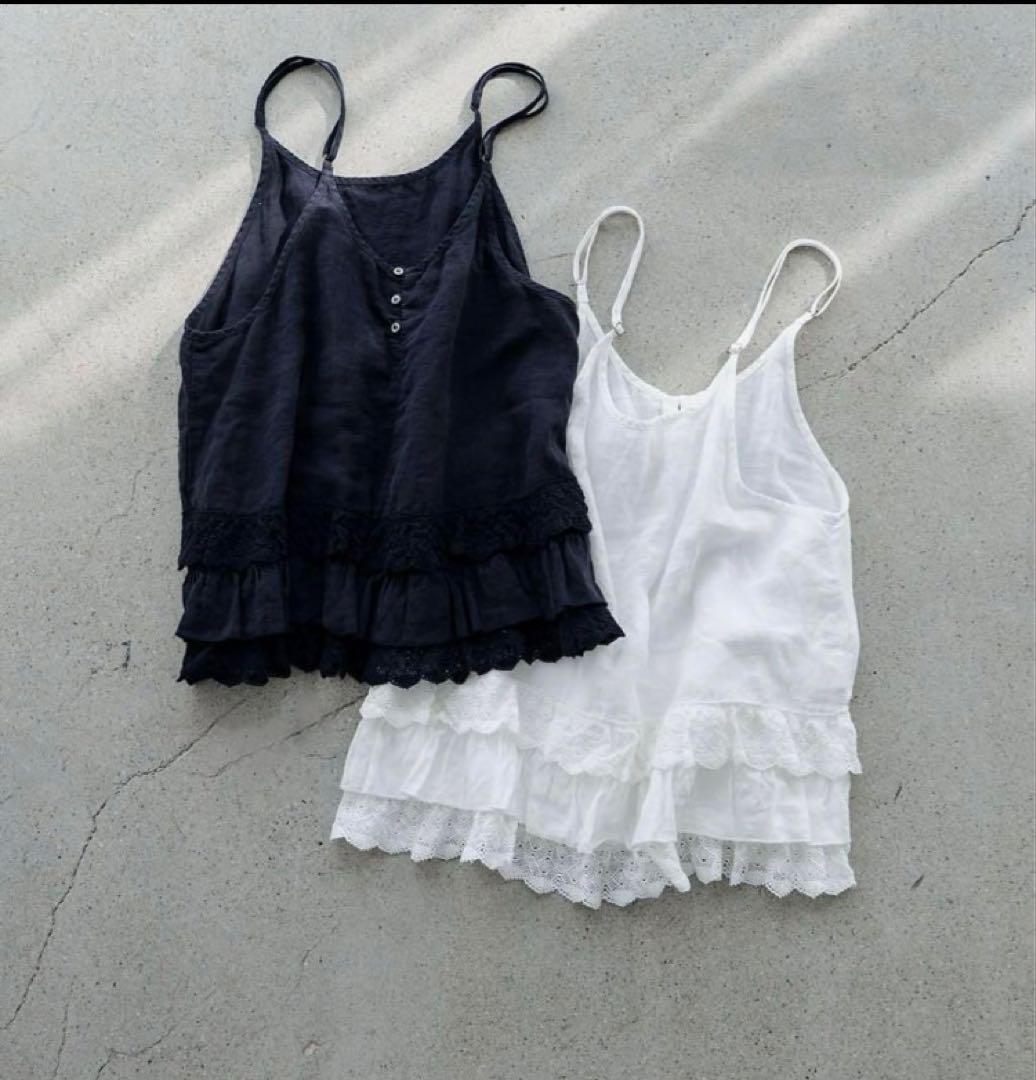 nest Robe リネンレースヘムキャミソール　ネイビー