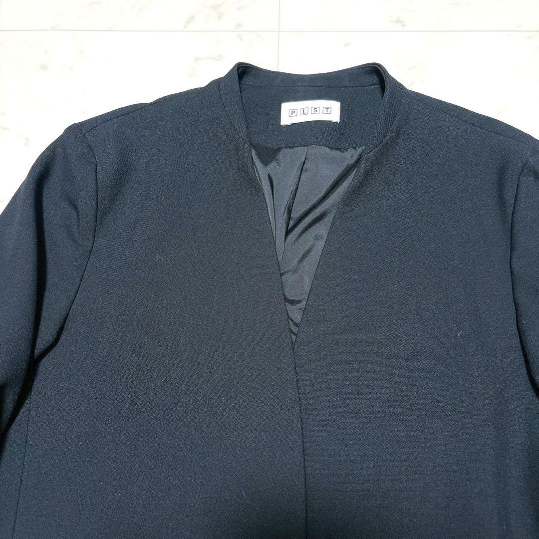 《美品》PLST パンツスーツセットアップ ノーカラー ブラック L パンツ新品