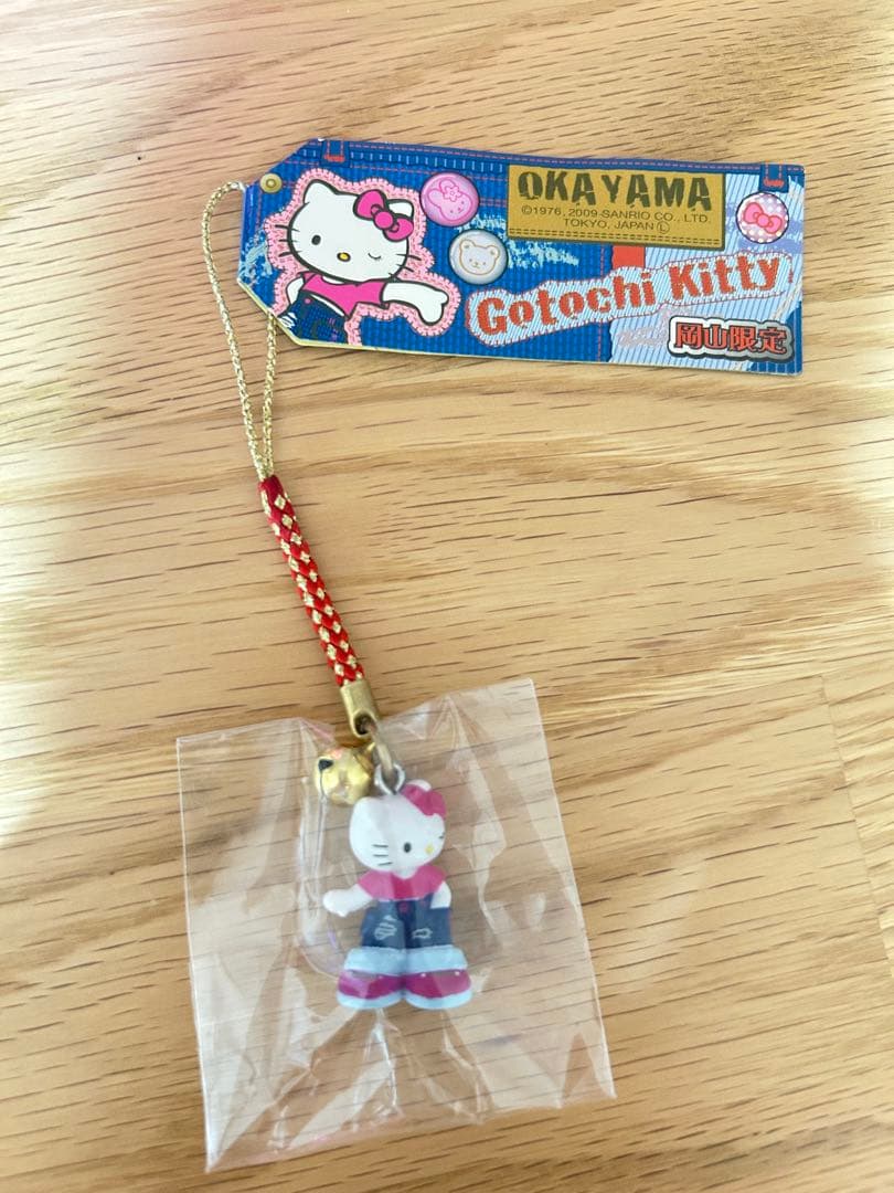 激レア　ご当地キティ　岡山限定　デニム　根付ストラップ