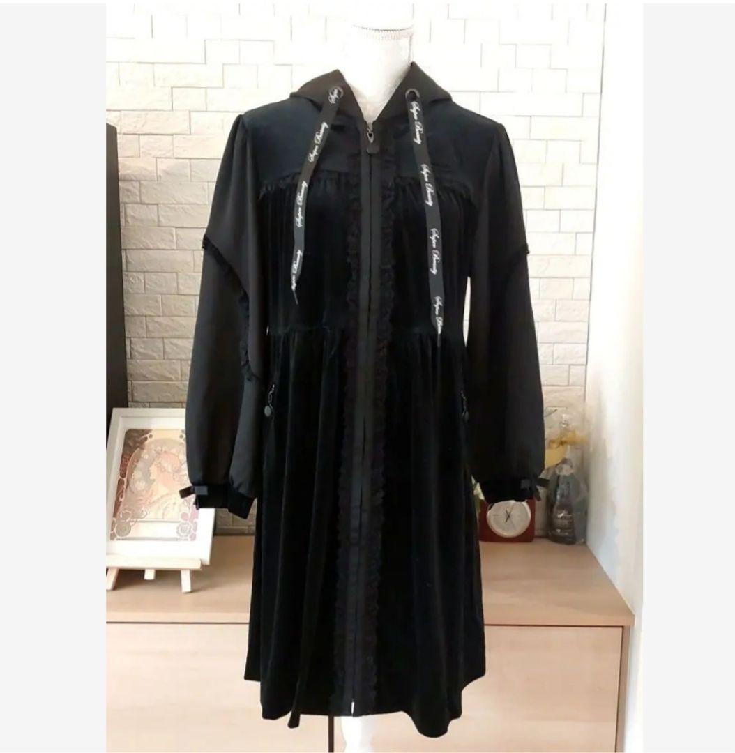 ❣️未使用美品❣️フード付き刺繍ベロアワンピースコート