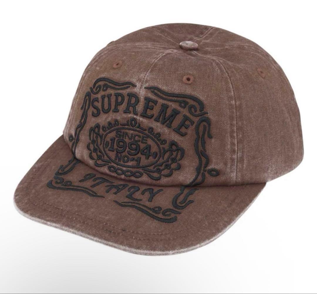 SUPREME ブラウンキャップ ロゴ刺繍