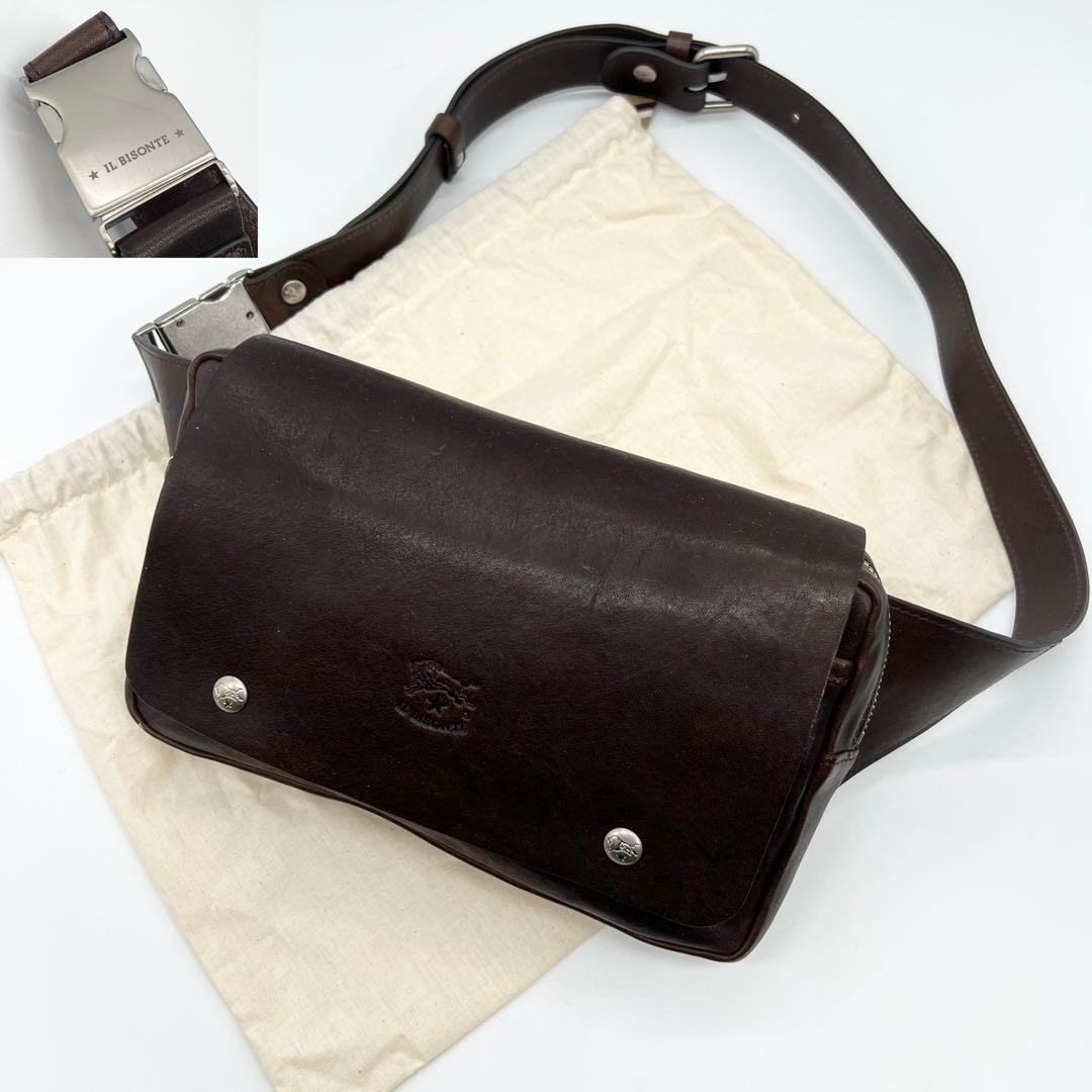 【現行モデル✨美品】イルビゾンテ　ボディバッグ　メタルバックル　レザー　濃茶 在庫限り イルビゾンテ Il Bisonte バッグ ショルダー バッグ クロス