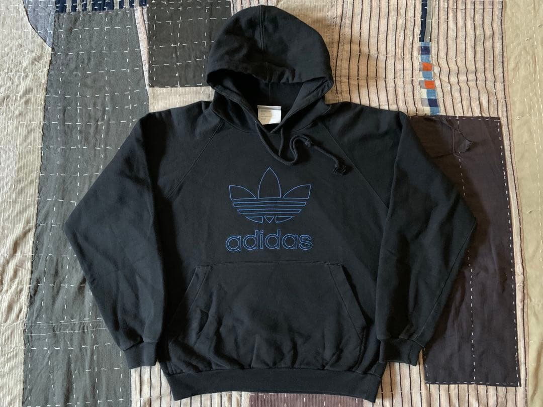 90s adidas バレンシアガ 元ネタ vtg スウェット パーカー 黒 青