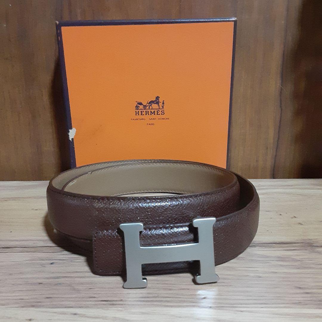HERMES ブラウンレザー ベルト H型バックル