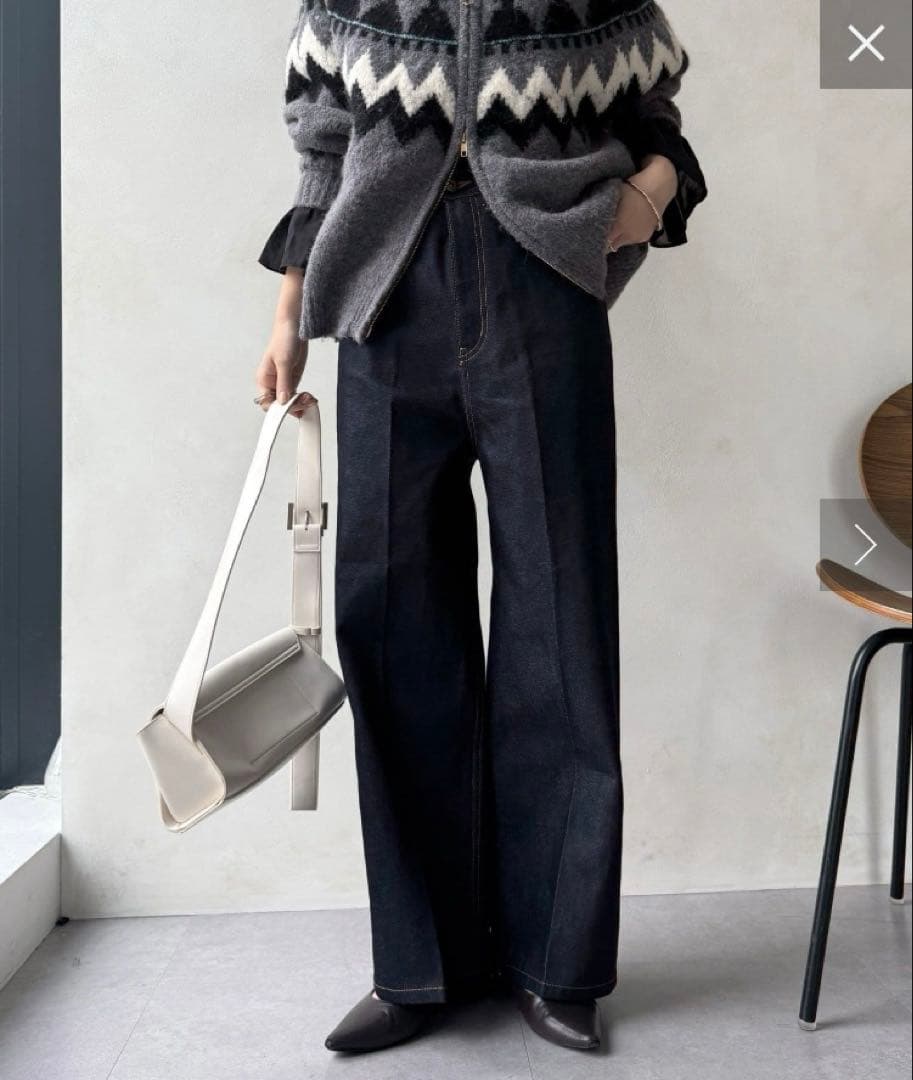 DOUDOU ハイウエストダブルボタンデニム