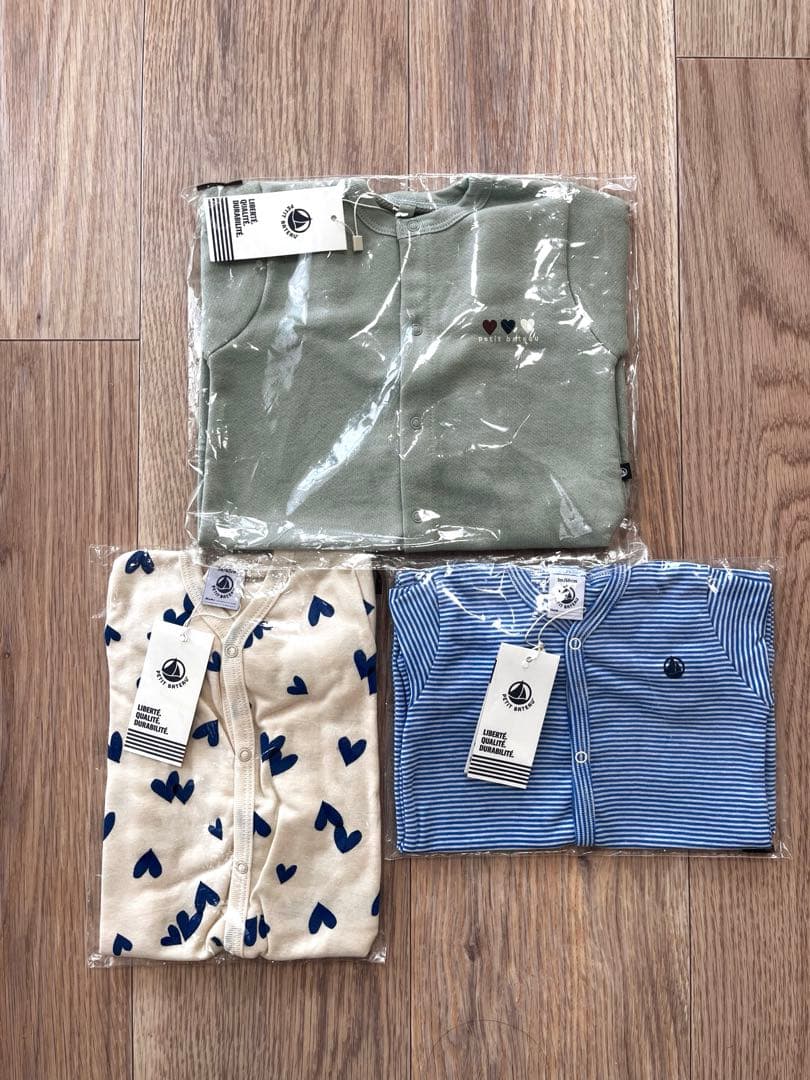 プチバトー　3m 60㎝　ハート　ボーダー　ロンパース