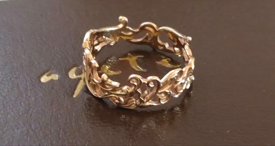 アガット K10 リング 13号 透かし レース クラシック 総柄 レア 限定