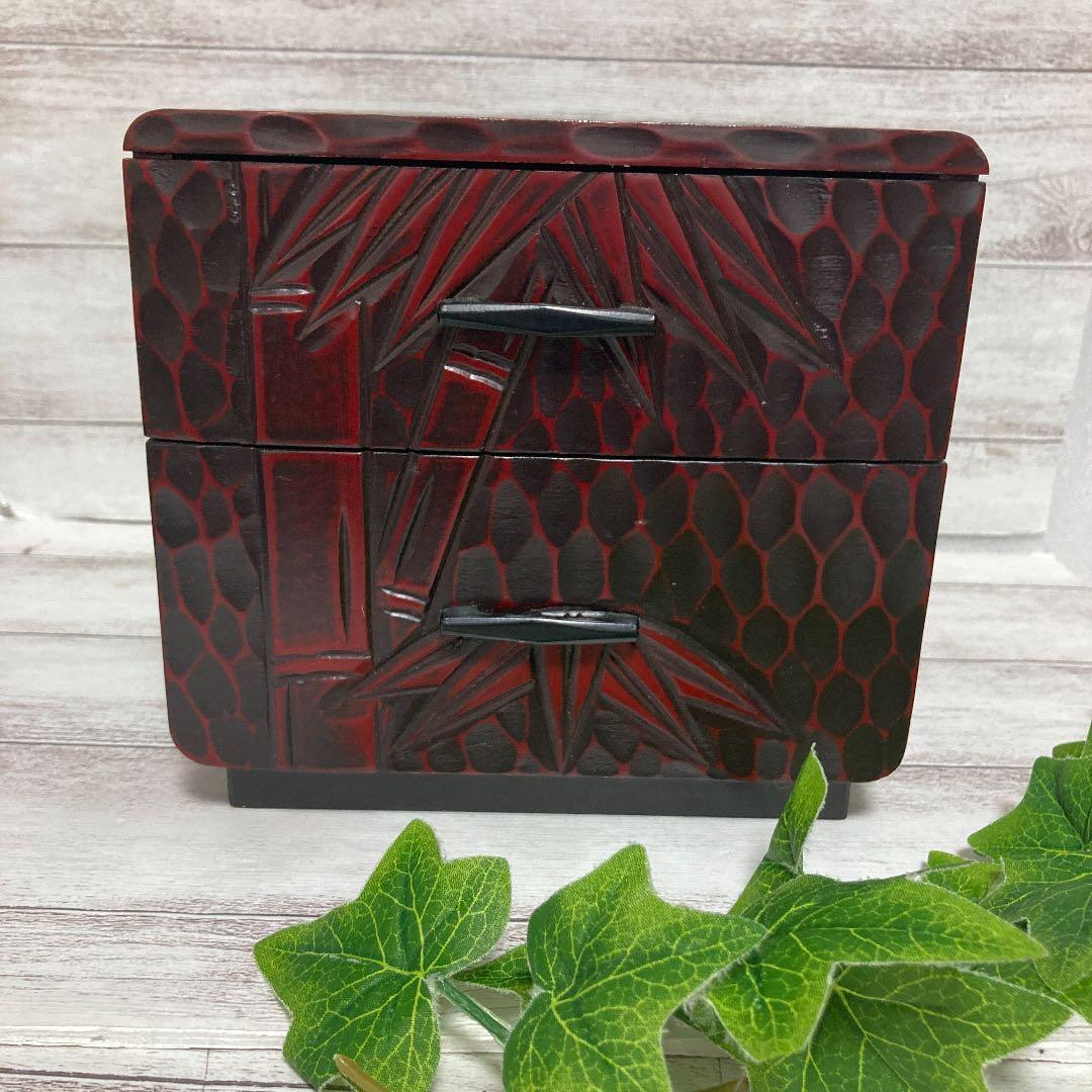 昭和レトロ 鎌倉彫 二段引き出し小物入 整理箱 薬箱 民芸品 伝統工芸