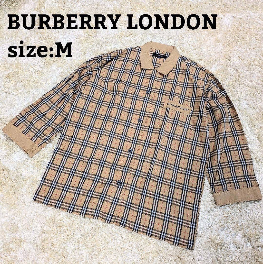 ✨️極美品✨️バーバリーロンドン ノバチェックシャツ ベージュ ロゴ刺繍 M