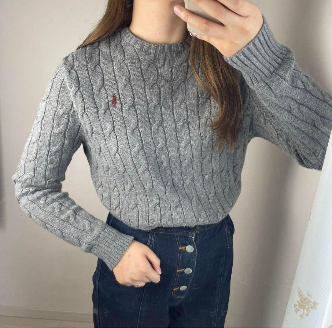 POLO ラルフローレン コットン ケーブル ニット グレー レディース