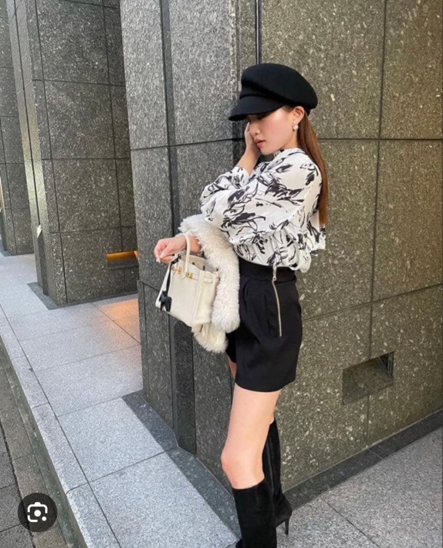 シェリエ　sheller ペイントフラワーバッグリボンブラウス