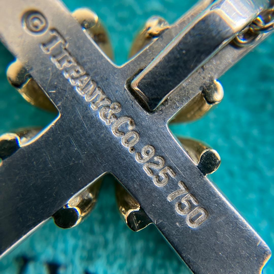 美品 ティファニー クロス ネックレス 925 750 K18 コンビ 十字架