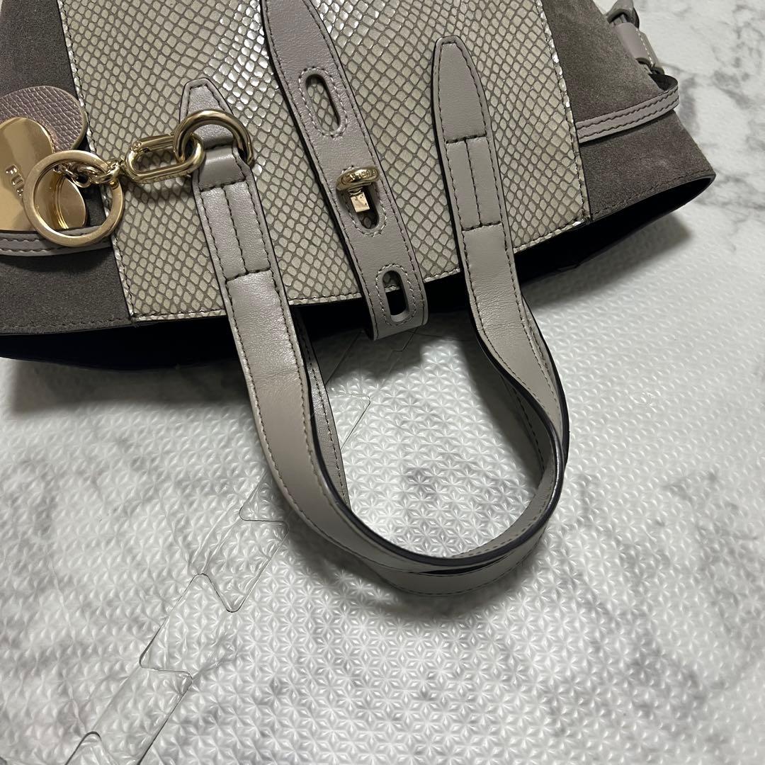 極美品✨フルラ ネット ミニ ハンドバッグ レザー スエード ハート