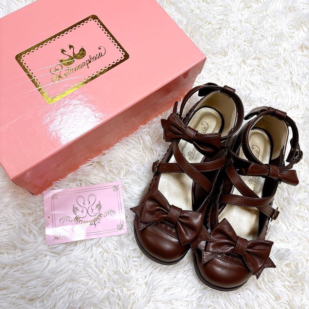 極美品✨morphose✨トリプルリボンストラップシューズ✨ロリータLL