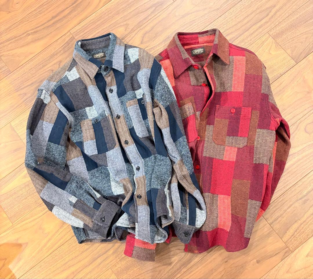 【美品】シュガーケーン ランダムパッチワークシャツ ブラック レッド 2枚セット