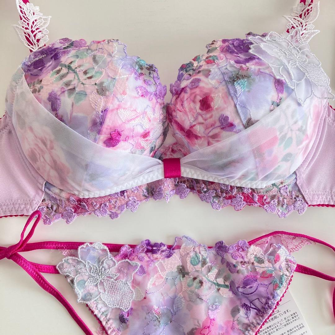 ワコール ルジェ E65/M PU リボンブラ 紐パン レースショーツ 花柄
