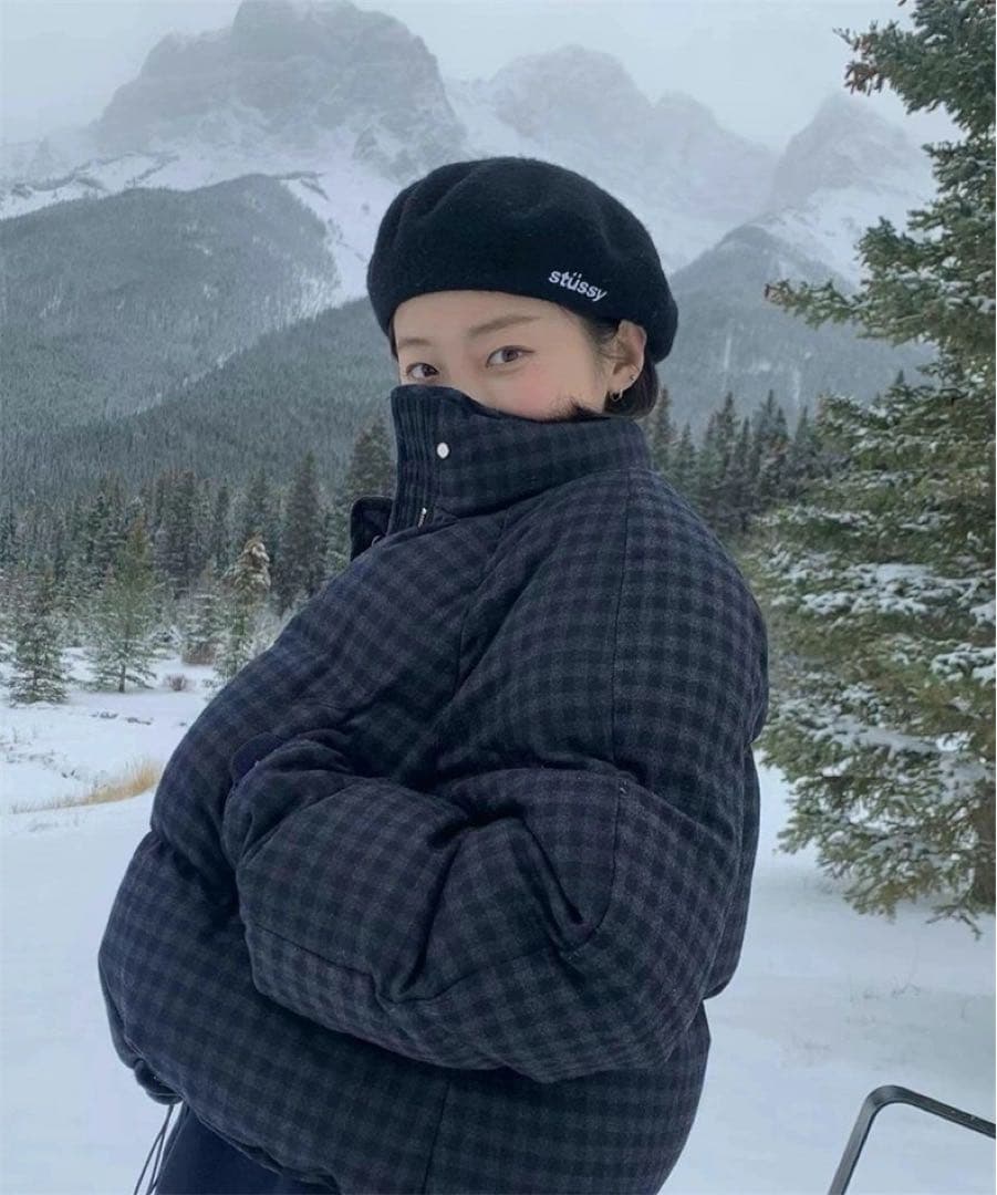 nothing written Cropped チェック柄 ダウンジャケット